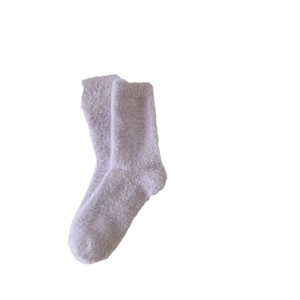 Lavender faux mink fur crew socks with a cozy plush texture for winter warmth