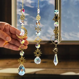 Golden galaxy suncatcher set with crystal moon and star ornaments for garden decor