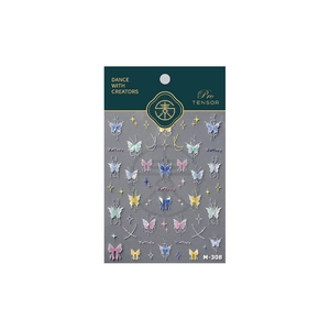 Colorful butterfly nail art stickers M-308 with luxury gold foil and bow star patterns