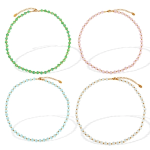 Cat eye bead necklaces in green pink blue and white with golden stainless steel beads