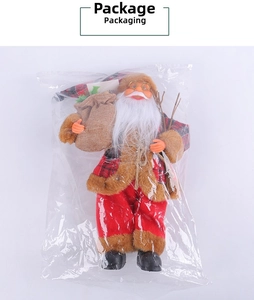 Standing Santa Claus doll in red plaid outfit packed in a clear protective plastic bag
