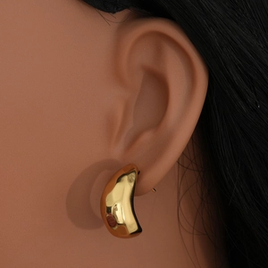 Minimalist gold-tone crescent moon stud earrings in polished stainless steel for women