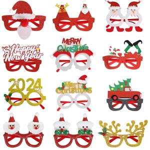 Christmas Party Glasses Plastic Glitter Snowman Elk Santa Claus Letter Holiday Photo Props Decor