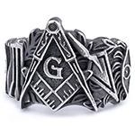Vintage silver Freemason Masonic ring with square, compass, and letter G symbols
