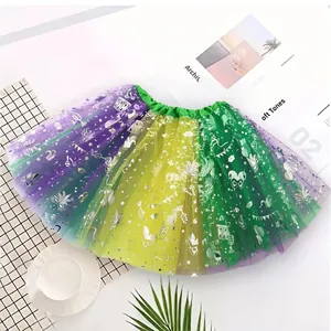 Colorful Mardi Gras tutu skirt with purple yellow and green gradient sequins for girls