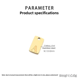 Detail of a 10x6mm gold stainless steel rectangle pendant with engraved letter A