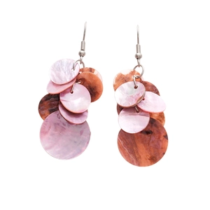 Boucles d'oreilles pendantes géométriques avec disques ronds en nacre irisée multicolore