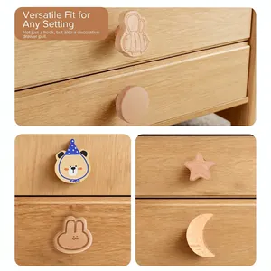 Set of decorative wooden drawer knobs in star, moon, and cartoon shapes for furniture