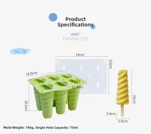 Moule à glace spirale en silicone vert avec couvercle et capacité de 75ml par cavité