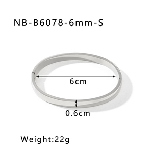 Polished silver stainless steel cuff bangle with 6cm inner diameter and 6mm width