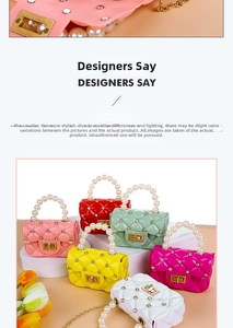 Detail of mini quilted jelly bag featuring pearl handle and metallic rivet accents