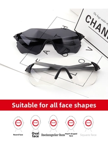 Sporty wraparound sunglasses with black and clear lenses for various face shapes