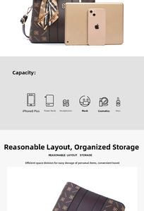 Borsa a tracolla marrone scuro con grande capacità per iPad e accessori vari