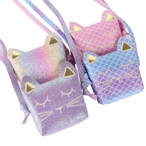 Cute sequined cat-shaped girls crossbody bags in rainbow gradients and fish scale patterns