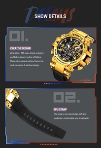 Macro view of gold zinc alloy case and TPU strap of multifunctional sports watch