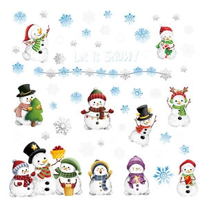 Christmas white snowman window stickers and snowflakes decals with Let it SNOW text