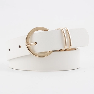 Ceinture minimaliste blanche pour femmes en similicuir avec boucle ardillon ronde dorée