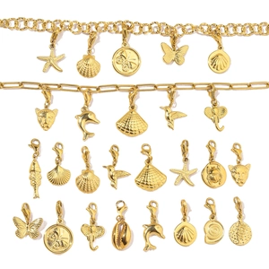 Gold-plated stainless steel lobster clasp charms with starfish and butterfly motifs