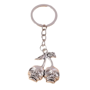 Retro silver cherry skull keychain with vintage metal finish for Gothic bag decoration