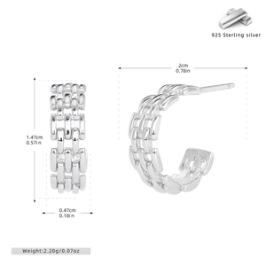 Detailed dimension guide for 925 sterling silver chain link hoop earrings in silver tone