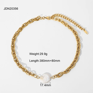 Detailed size parameters and weight for 18K gold plated stainless steel pearl necklace