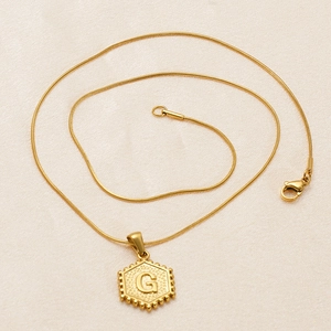 18K gold plated stainless steel necklace with hexagonal letter G pendant on fine chain