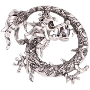 Vintage-Drachenbrosche in Silber mit grauen Edelsteinen und einer grauen Perle