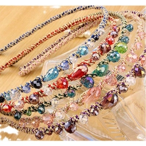Handmade woven crystal beaded headbands in assorted vibrant colors with metallic thread