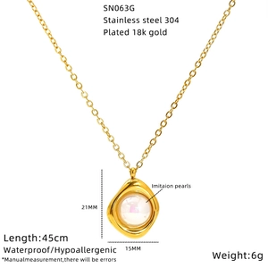 Spécifications de taille pour le collier en acier inoxydable plaqué or 18K avec perle