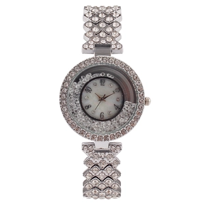 Fashion silver women's quartz watch with sparkling rhinestones and floating crystals