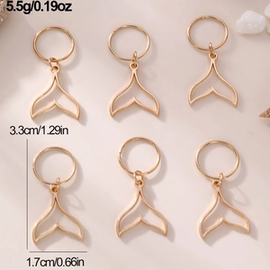 Detailed size view of golden mermaid tail hair pendants with measurements and weight