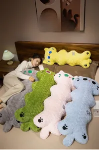 Detail of plush cat body pillows in five colors with soft faux rabbit fur texture