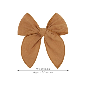 5.1 inch caramel linen fabric hair bow clip for girls, lightweight 6.6g hair accessory