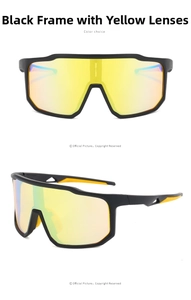 Détail des lunettes de cyclisme sport avec monture noir mat et verres orange-jaune