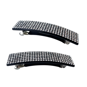 Set di due fermagli per capelli neri di lusso con strass brillanti e molla in metallo