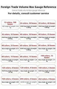 Detailed size and weight chart for dual-tip art marker sets in various quantities