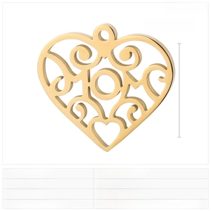 Vue détaillée d'un pendentif MOM cœur filigrané en acier inoxydable doré pour bijoux DIY