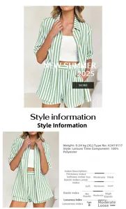Détails du matériau et guide des tailles de l'ensemble chemise et short rayé vert