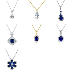 Collection of S925 silver luxury necklaces with deep blue and clear 8A cubic zirconia stones