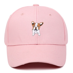 Rosa Baumwoll-Baseballkappe mit Französischer Bulldogge Stickerei und Verstellriemen