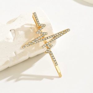 Sparkling rhinestone heartbeat hair clip in gold metal finish for women accessories