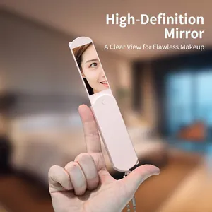 Portable pink folding handheld makeup mirror with high definition glass for vanity use