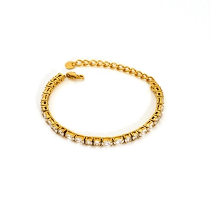 Gold stainless steel tennis bracelet with sparkling clear geometric zirconia stones