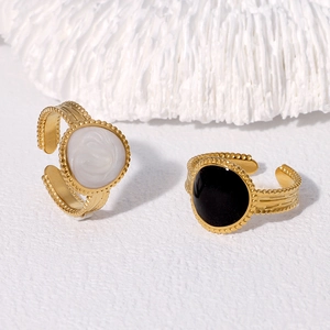 Bague Ouverte Géométrique Vintage Acier Inoxydable Plaqué Or 18K Bord Perlé Bijoux De Doigt Réglables Pour Femmes