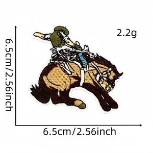 Western cowboy horse rider embroidered patch with detailed dimensions 6.5cm by 6.5cm