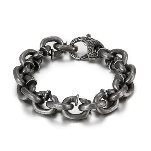 Men Nail Link Chain Bracelet 316L Stainless Steel Distressed Retro Industrial Punk Street Style Hip Hop Jewelry