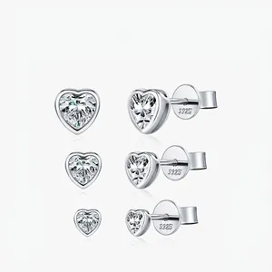 Moissanite Heart Stud Earrings With 925 Sterling Silver Earring Post Elegant D Color VVS1 Jewelry For Women