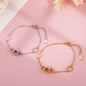 Chic 14K gold and silver plated stainless steel bracelets with sparkling crystals