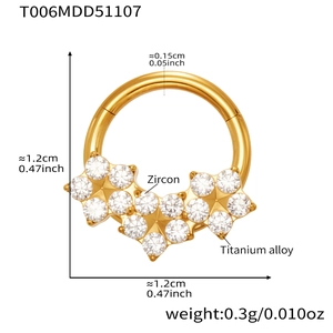 Detailed view of titanium alloy hinged nose ring with V-shaped sparkling zircon stones