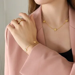 Elegant 18K gold plated star jewelry set with zircon necklace and bracelet for women